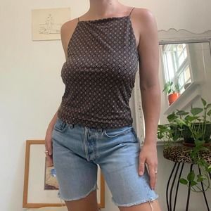 Vintage Y2k Express High Neck Tank Top Brown Black Print Size Small